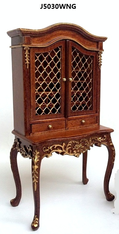 Display Cabinet with gold wire doors- Walnut